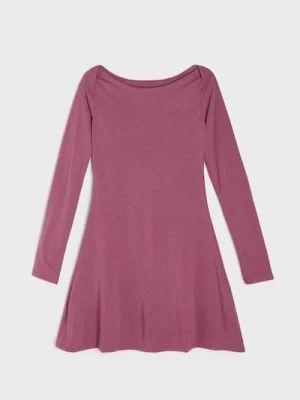 Sinsay - Gładka sukienka z długim rękawem - różowy