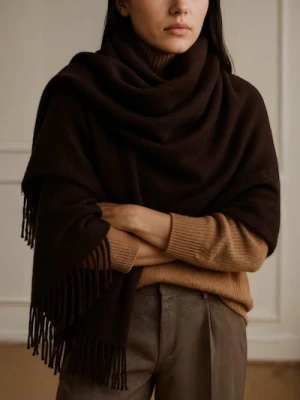Sinsay - Gładki szalik z frędzlami - brązowy