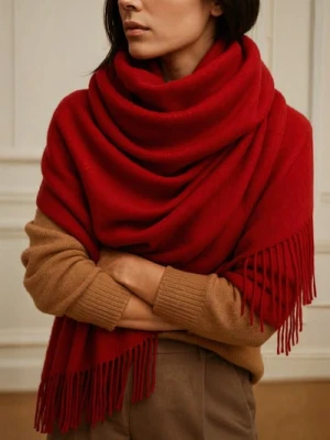 Sinsay - Gładki szalik z frędzlami - czerwony