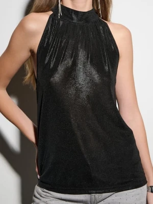 Sinsay - Gładki top z dekoltem halter - czarny