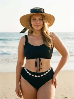 Sinsay - Góra od bikini z marszczeniem i regulowanym wiązaniem z przodu Plus Size - czarny