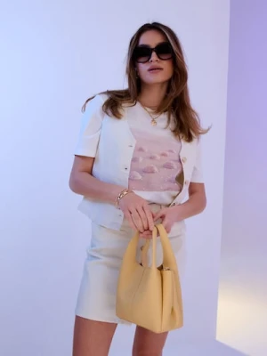 Sinsay - Jeansowa kamizelka z ozdobnymi guzikami - kremowy