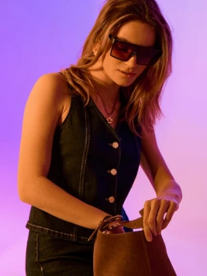 Sinsay - Jeansowa kamizelka z ozdobnymi guzikami - niebieski