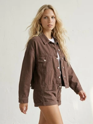 Sinsay - Jeansowa katana oversize - brązowy