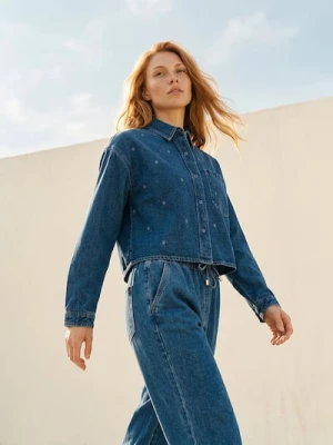 Sinsay - Jeansowa koszula z haftowanymi kwiatami - niebieski