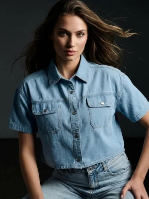 Sinsay - Jeansowa koszula z kołnierzykiem - niebieski