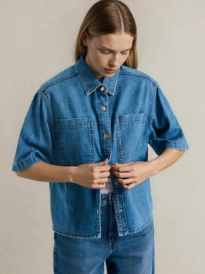 Sinsay - Jeansowa koszula z krótkim rękawem - niebieski