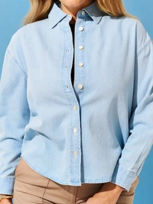 Sinsay - Jeansowa koszula z ozdobnymi guzikami - niebieski