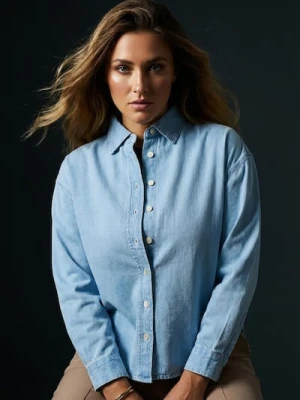 Sinsay - Jeansowa koszula z ozdobnymi guzikami - niebieski