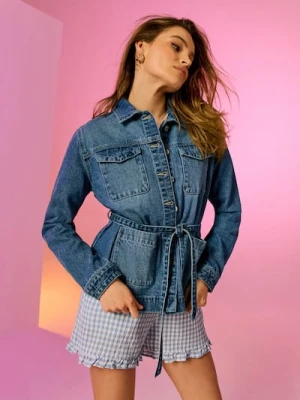 Sinsay - Jeansowa koszula z paskiem - niebieski