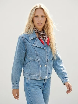 Sinsay - Jeansowa kurtka biker - niebieski