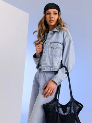 Sinsay - Jeansowa kurtka katana z efektem sprania - niebieski