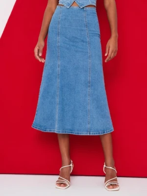 Sinsay - Jeansowa spódnica midi - niebieski