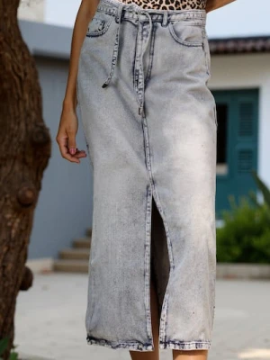 Sinsay - Jeansowa spódnica midi z paskiem - szary