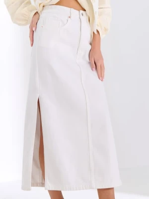 Sinsay - Jeansowa spódnica midi z rozcięciami - biały