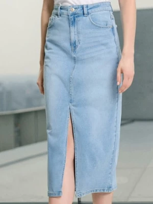 Sinsay - Jeansowa spódnica midi z rozcięciem - niebieski