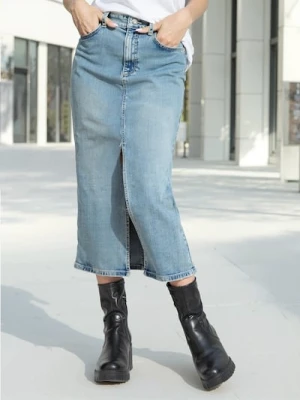 Sinsay - Jeansowa spódnica midi z rozcięciem - turkusowy