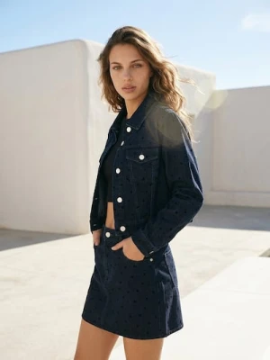 Sinsay - Jeansowa spódnica mini w serduszka - wielobarwny