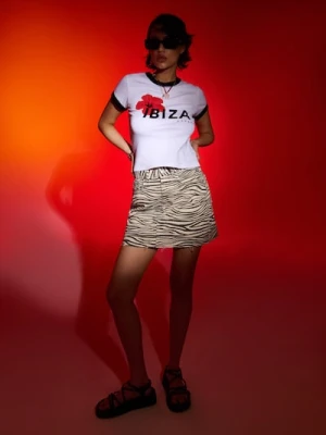 Sinsay - Jeansowa spódnica mini w zeberkę - wielobarwny