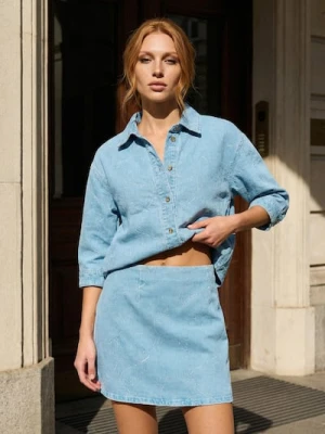 Sinsay - Jeansowa spódnica mini z haftowanymi kwiatami - niebieski