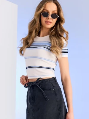 Sinsay - Jeansowa spódnica mini z materiałowym paskiem - szary