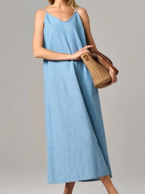 Sinsay - Jeansowa sukienka maxi na ramiączkach - niebieski