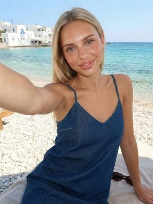 Sinsay - Jeansowa sukienka mini - granatowy