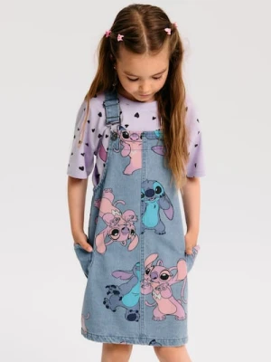 Sinsay - Jeansowa sukienka ogrodniczka Stitch - niebieski