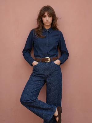 Sinsay - Jeansowe spodnie wide leg z wysokim stanem - granatowy