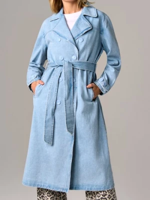 Sinsay - Jeansowy trencz z paskiem - niebieski