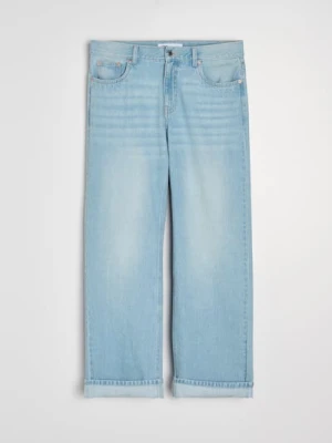 Sinsay - Jeansy baggy z efektem sprania - niebieski