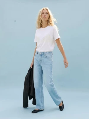 Sinsay - Jeansy baggy z efektem sprania - niebieski