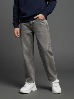 Sinsay - Jeansy baggy z efektem sprania - szary