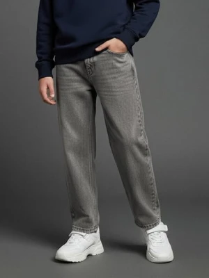 Sinsay - Jeansy baggy z efektem sprania - szary