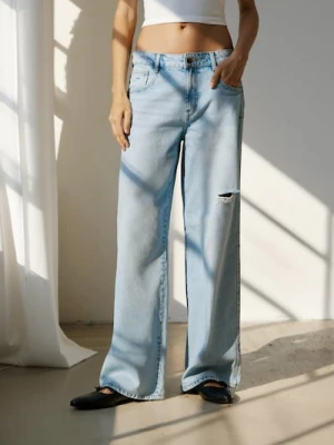 Sinsay - Jeansy baggy z przetarciami - niebieski