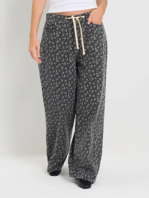 Sinsay - Jeansy baggy ze wzorem - szary