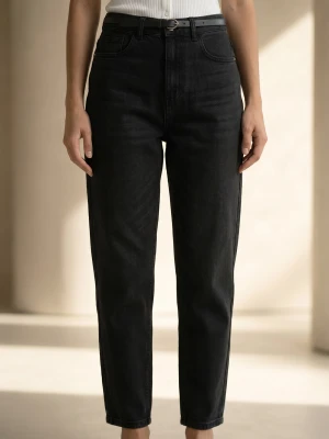 Sinsay - Jeansy balloon high waist z paskiem - czarny