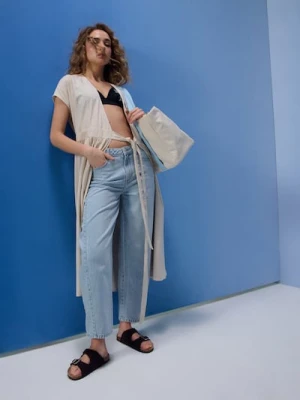 Sinsay - Jeansy balloon z ozdobnym przeszyciem - niebieski