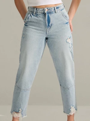 Sinsay - Jeansy balloon z przetarciami - niebieski