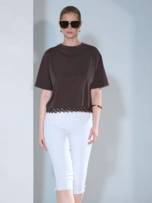 Sinsay - Jeansy capri z paskiem - kremowy