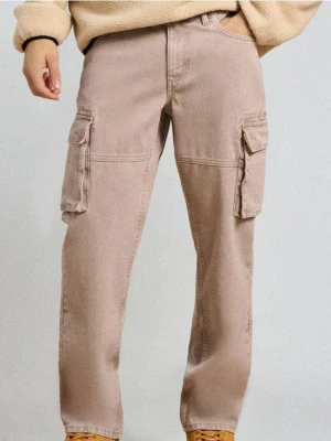 Sinsay - Jeansy cargo - beżowy