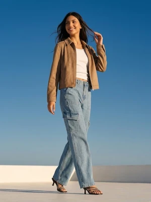 Sinsay - Jeansy cargo high waist - niebieski