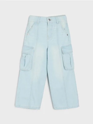 Sinsay - Jeansy cargo wide leg - niebieski