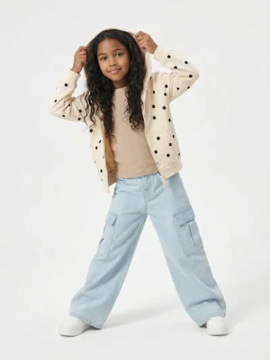 Sinsay - Jeansy cargo wide leg z efektem sprania - niebieski