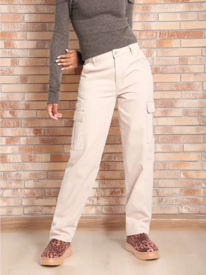 Sinsay - Jeansy cargo z wysokim stanem - kremowy