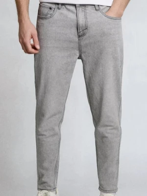 Sinsay - Jeansy carrot z efektem sprania - szary