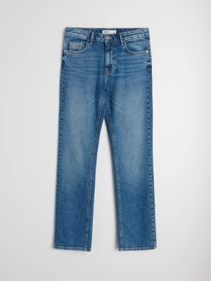 Sinsay - Jeansy comfort straight z efektem sprania - granatowy
