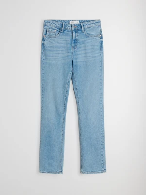 Sinsay - Jeansy comfort straight z efektem sprania - niebieski
