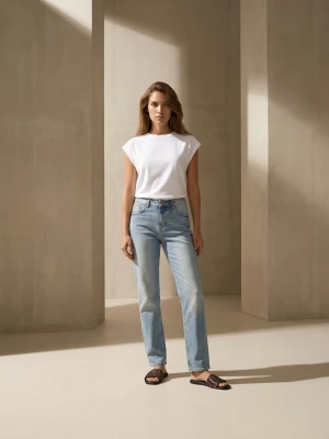 Sinsay - Jeansy comfort straight z efektem sprania - turkusowy