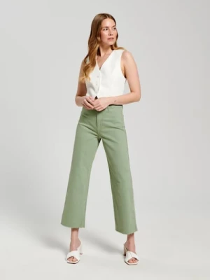 Sinsay - Jeansy cropped high waist - zielony